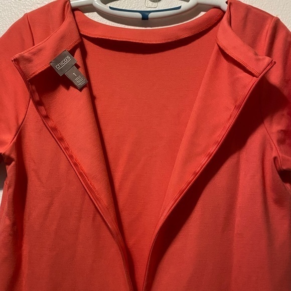 Chico's Orange Sheath Midi Dress Short Sleeve Crew Neck Minimalist Size 1 Medium - Picture 9 of 13